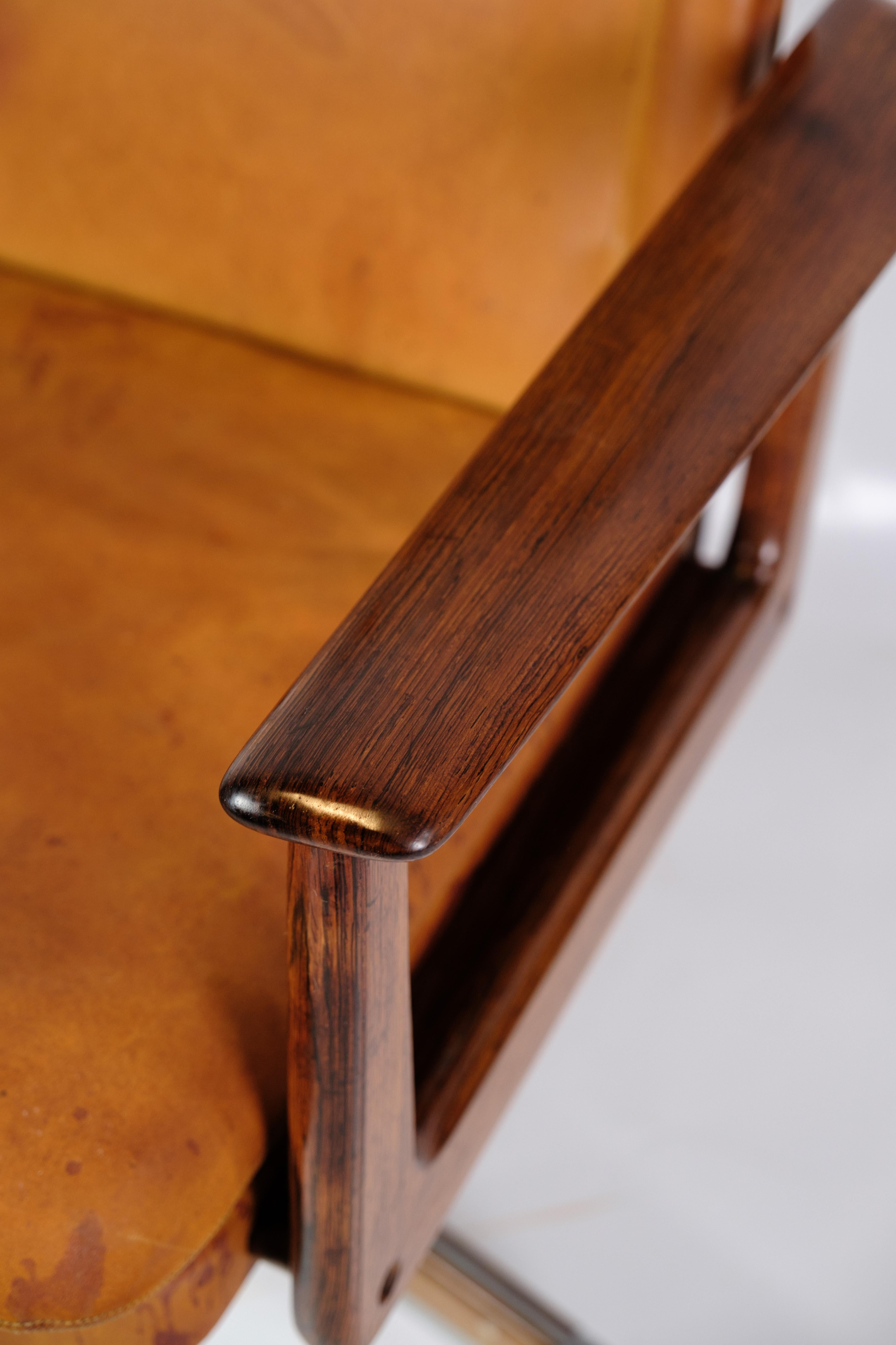 Danese Sedia da ufficio Model 419 in palissandro e pelle cognac di Arne Vodder in vendita