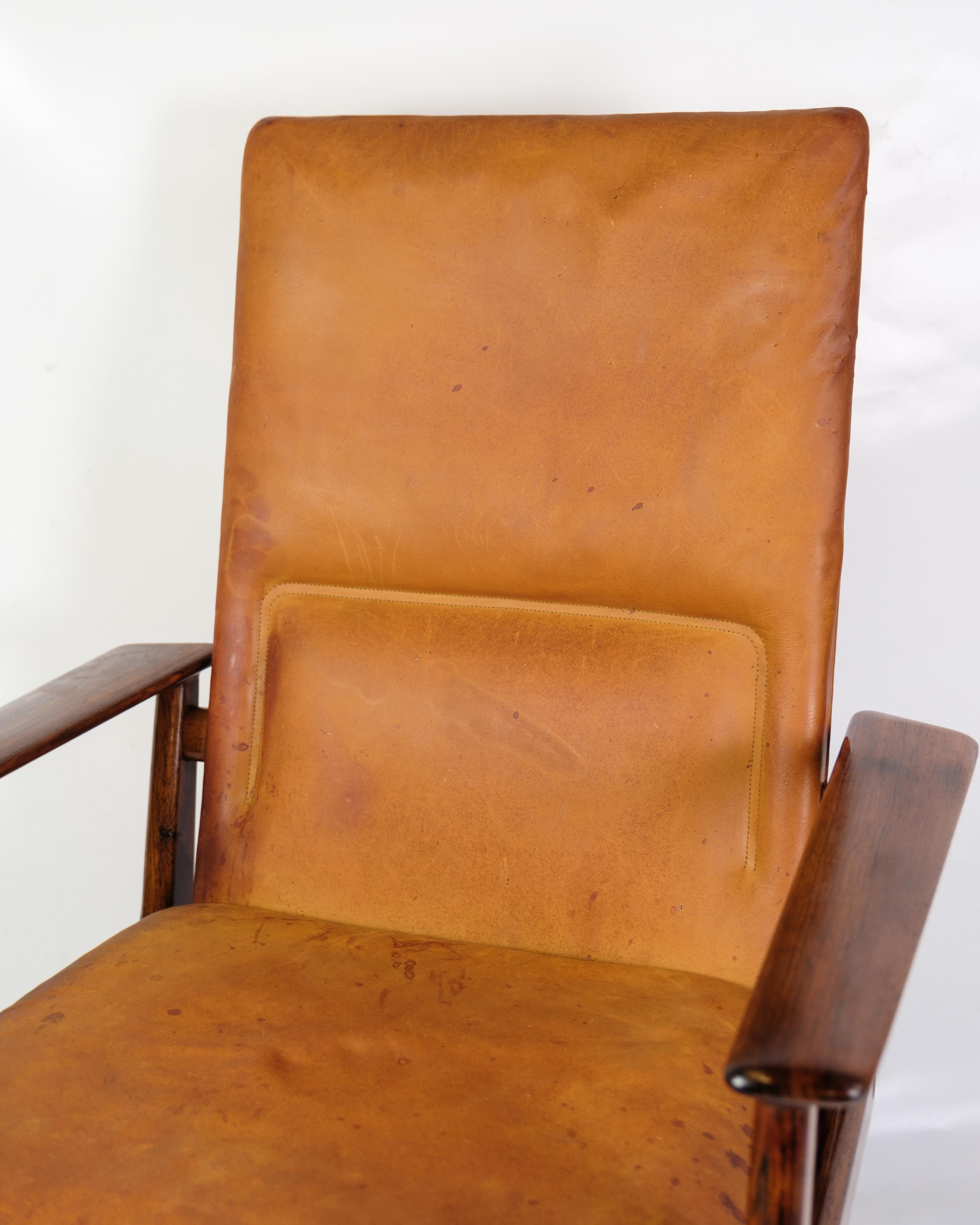 Metà XX secolo Sedia da ufficio Model 419 in palissandro e pelle cognac di Arne Vodder in vendita