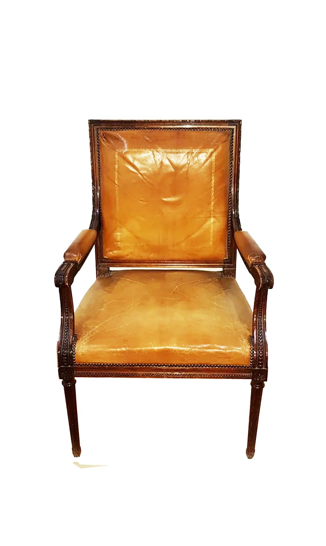 Office Chair or Desk Chair or Armchair with Camel Leather, Early 20th Century In Good Condition For Sale In Mombuey, Zamora
