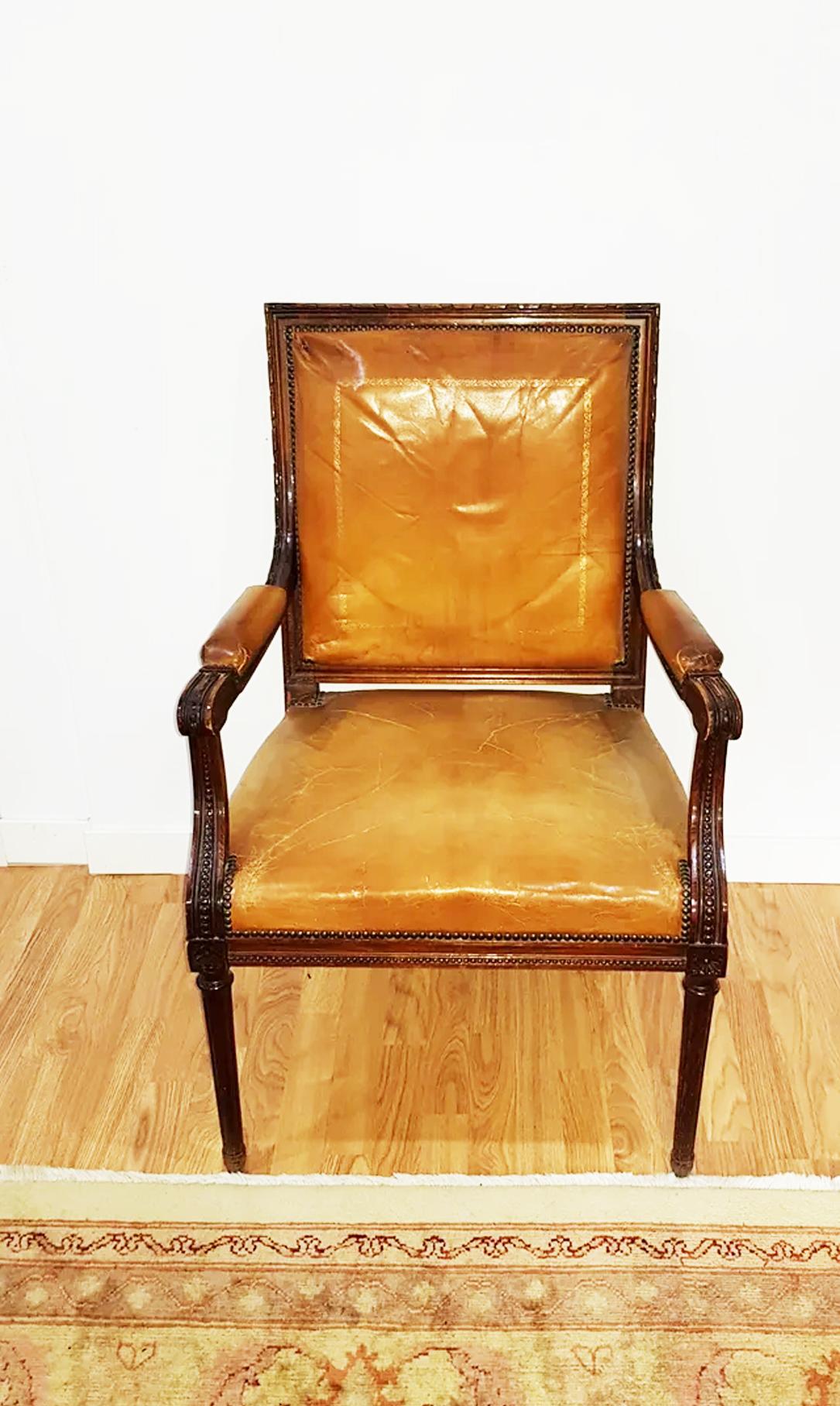 Office Chair or Desk Chair or Armchair with Camel Leather, Early 20th Century For Sale 1