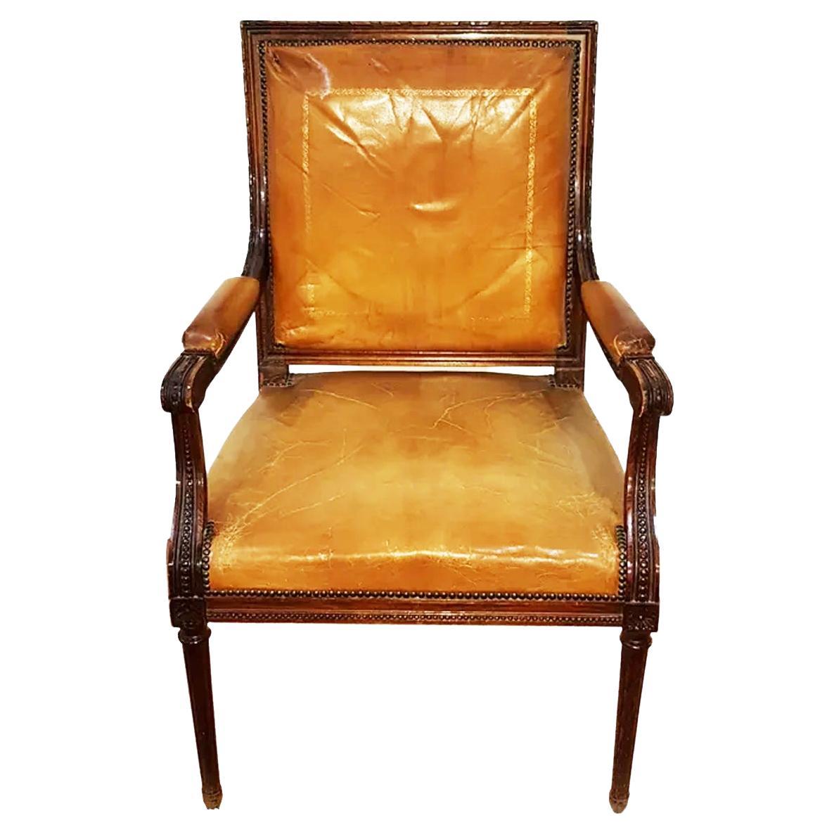Office Chair or Desk Chair or Armchair with Camel Leather, Early 20th Century