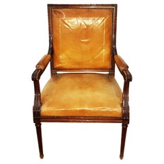 Used Office Chair or Desk Chair or Armchair with Camel Leather, Early 20th Century