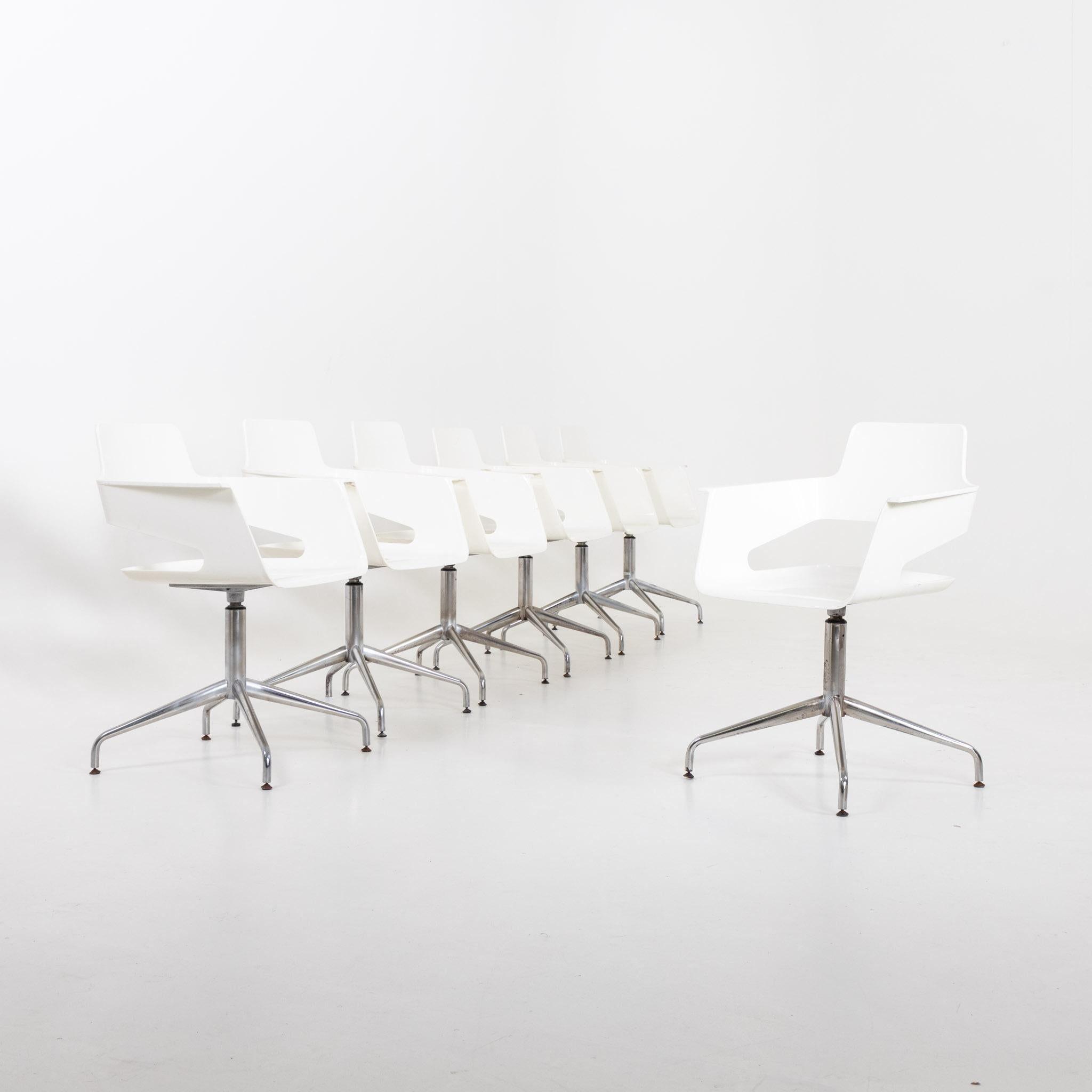 European Set of ten Office Chairs, white and metal, 20th Century For Sale