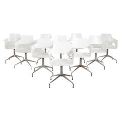 Used Set of ten Office Chairs, white and metal, 20th Century