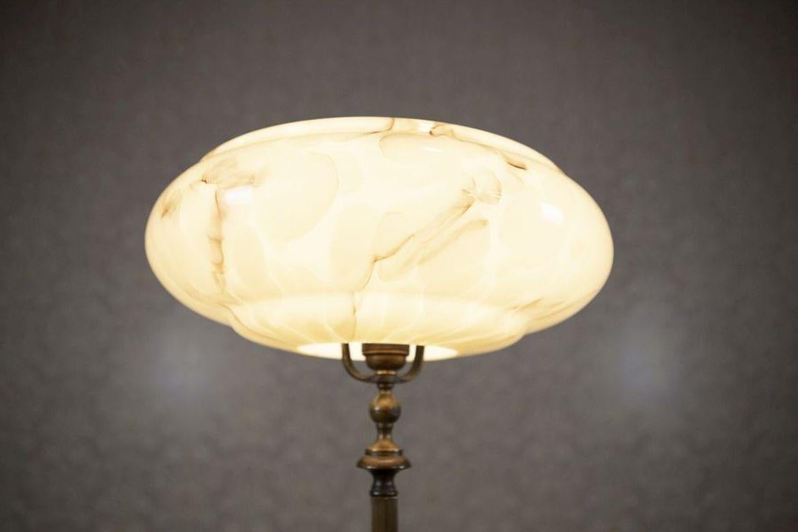Polish Art Deco Cream Office Lamp With Glass Shade From the Early 20th Century