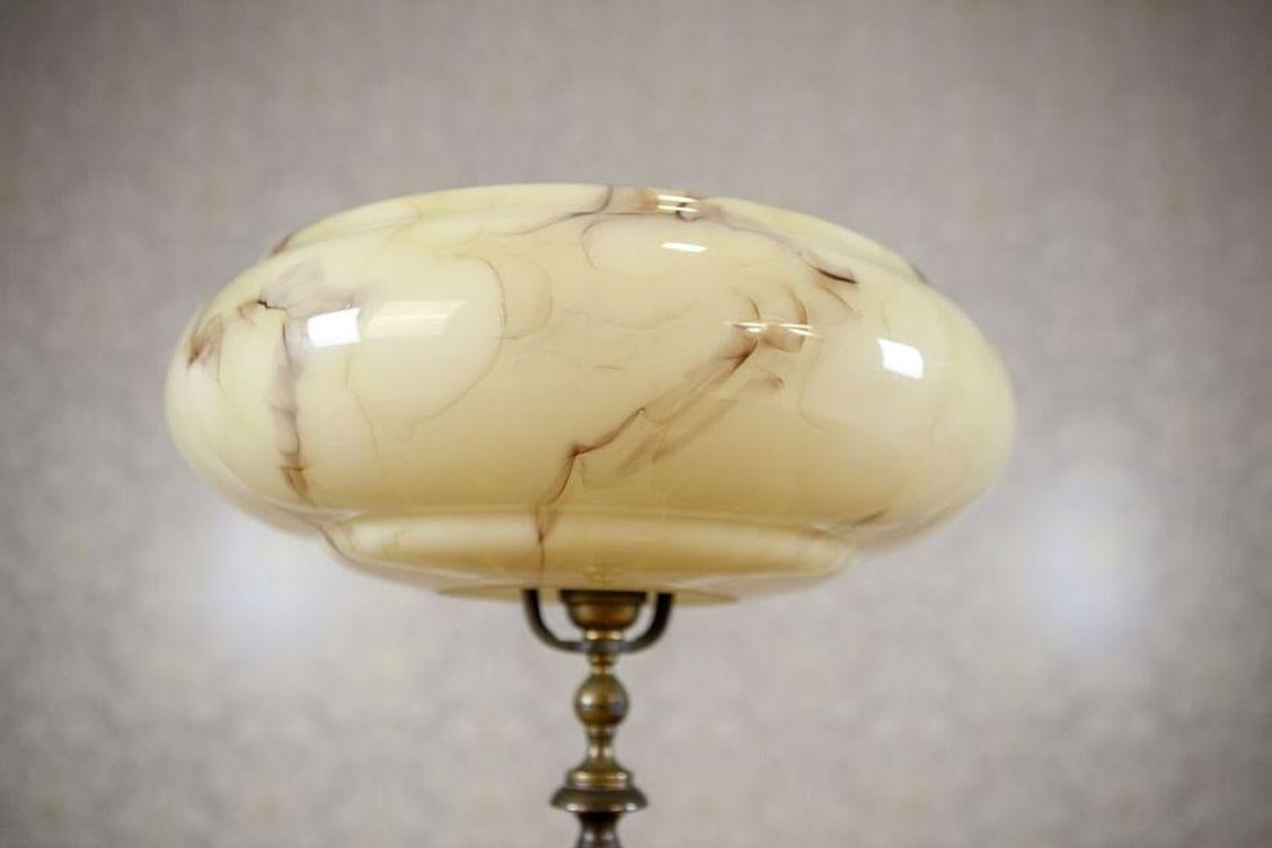 Art Deco Cream Office Lamp With Glass Shade From the Early 20th Century In Good Condition In Opole, PL