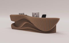 Modern Sculptural Reception Desk in Plywood - CNC Parametric Design for Office