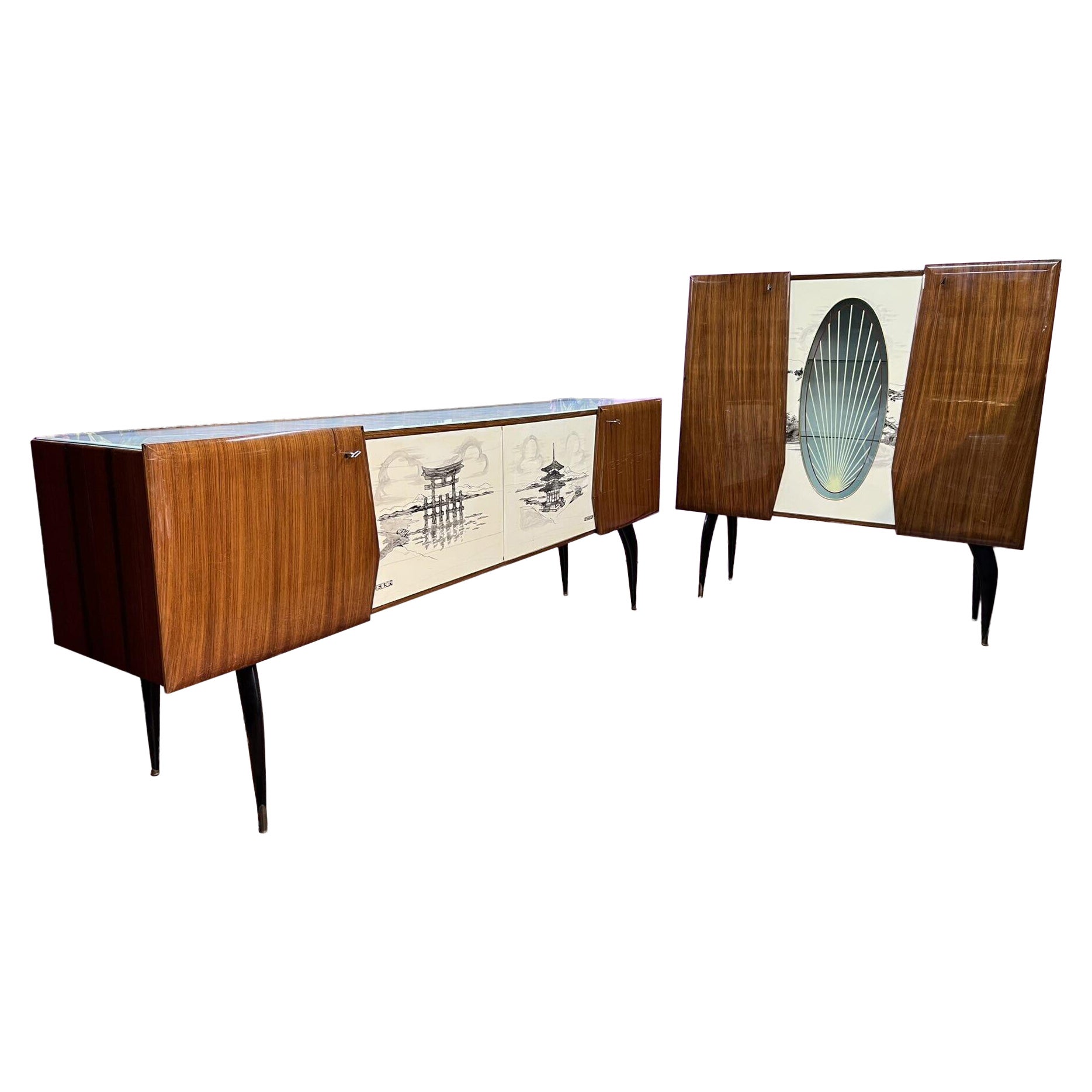 Vittorio Dassi Art Deco Display Cabinet and Buffet Set For Sale