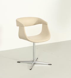 Office Swivel Chair in Cream Leather, France, 1960's
