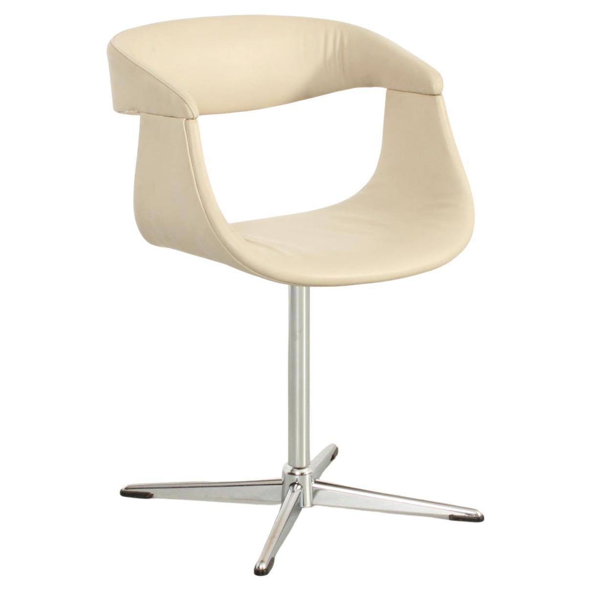 Office Swivel Chair in Cream Leather, France, 1960's For Sale