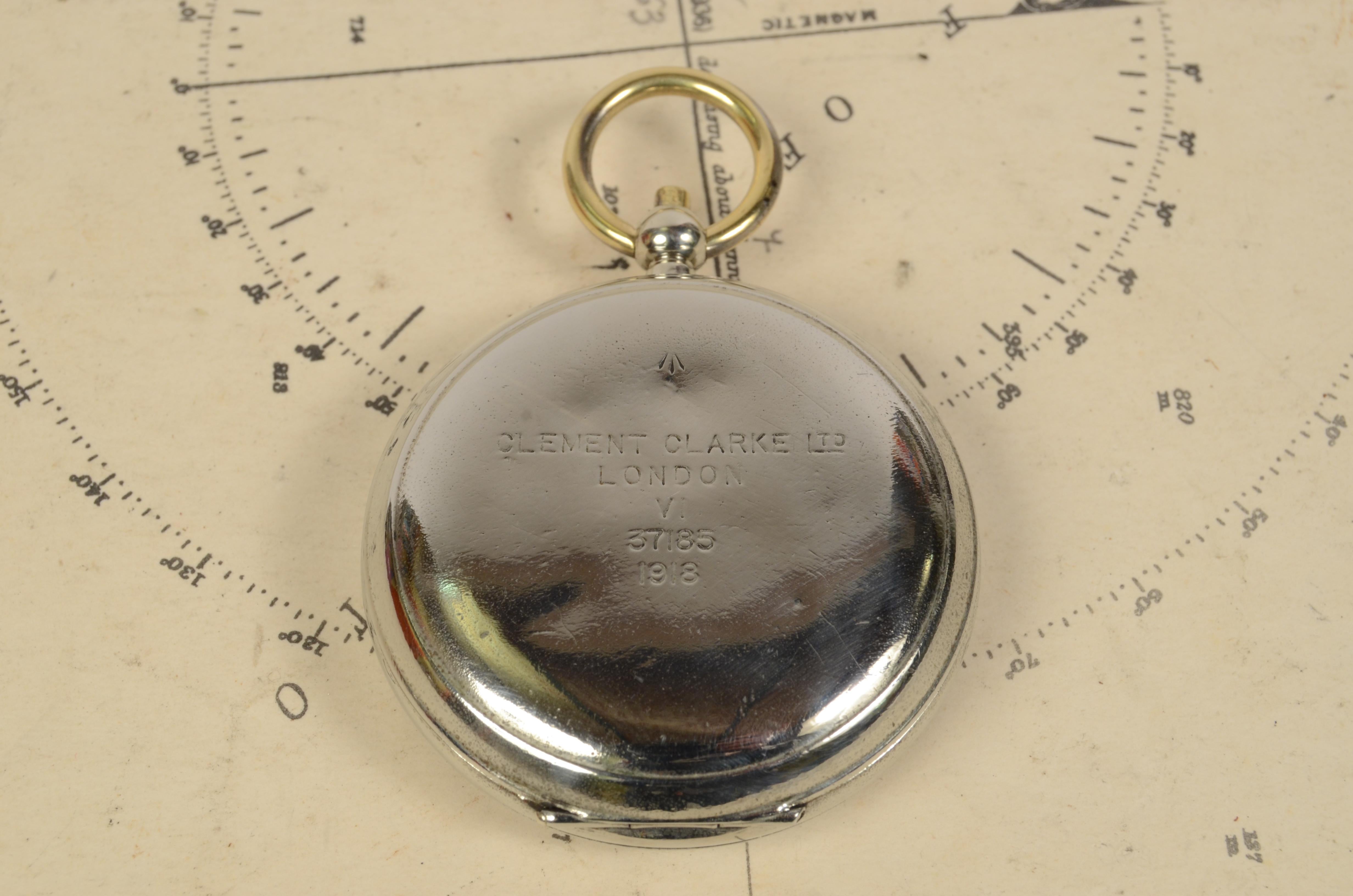 Early 20th Century Officer Pocket Aviation Compass Used in 1918 Signed Clement Clarke Ltd London