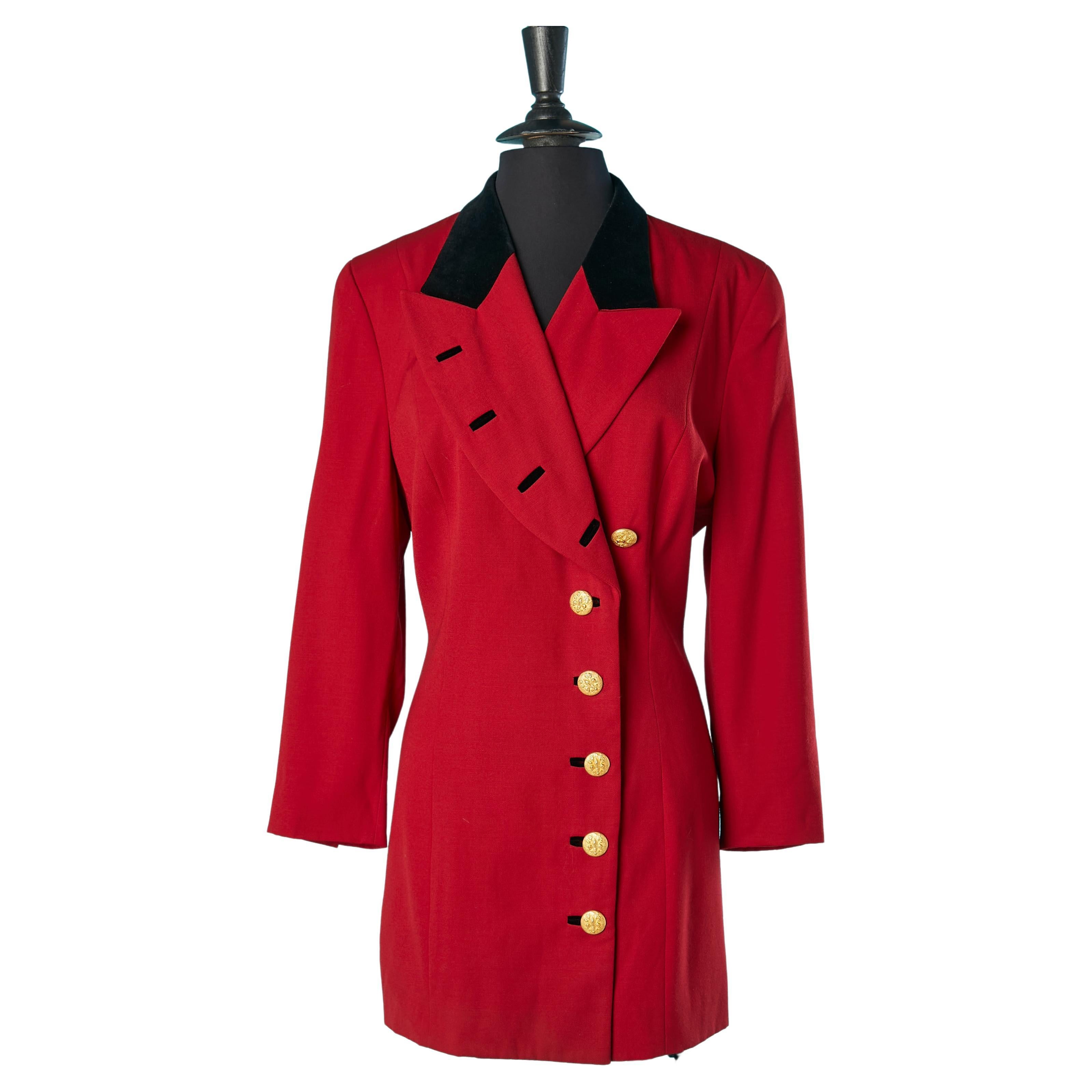 Officer style long jacket with velvet collar Escada Margaretha Ley  For Sale