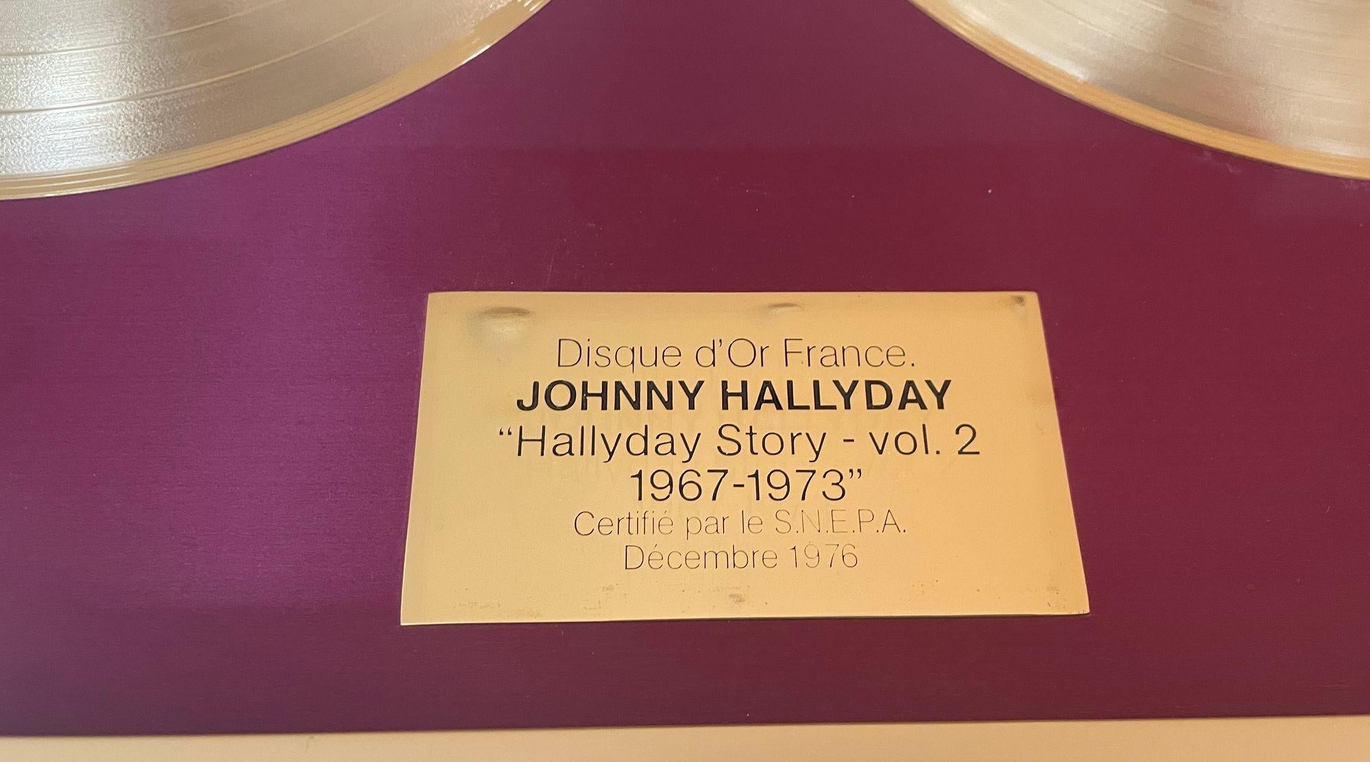 Folk Art Official Gold Record Award France Johnny Halliday Story 1967-1973 Vol.2 For Sale