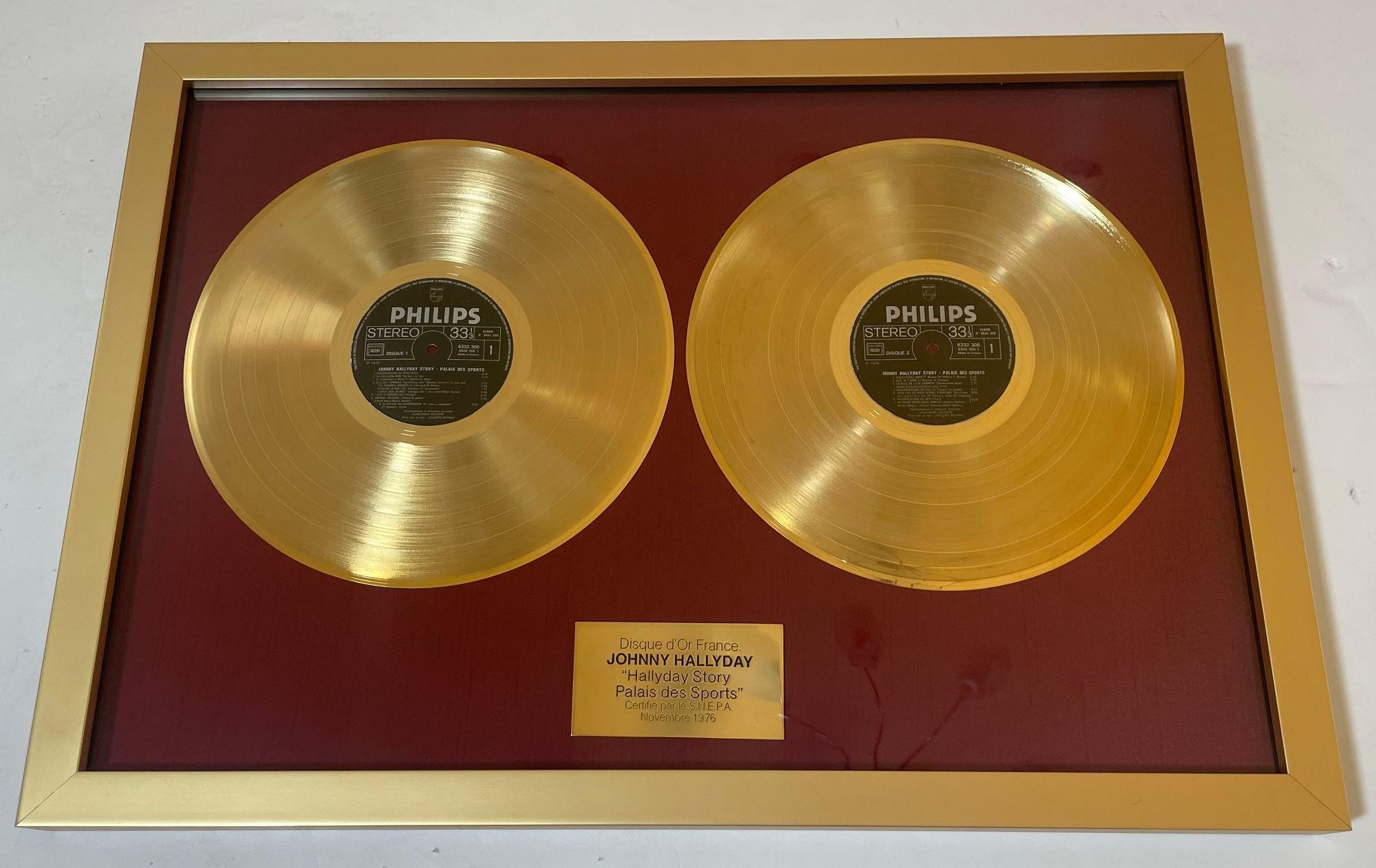 Official Gold Record Award France Johnny Halliday Story Palais des Sports 1976 For Sale 2
