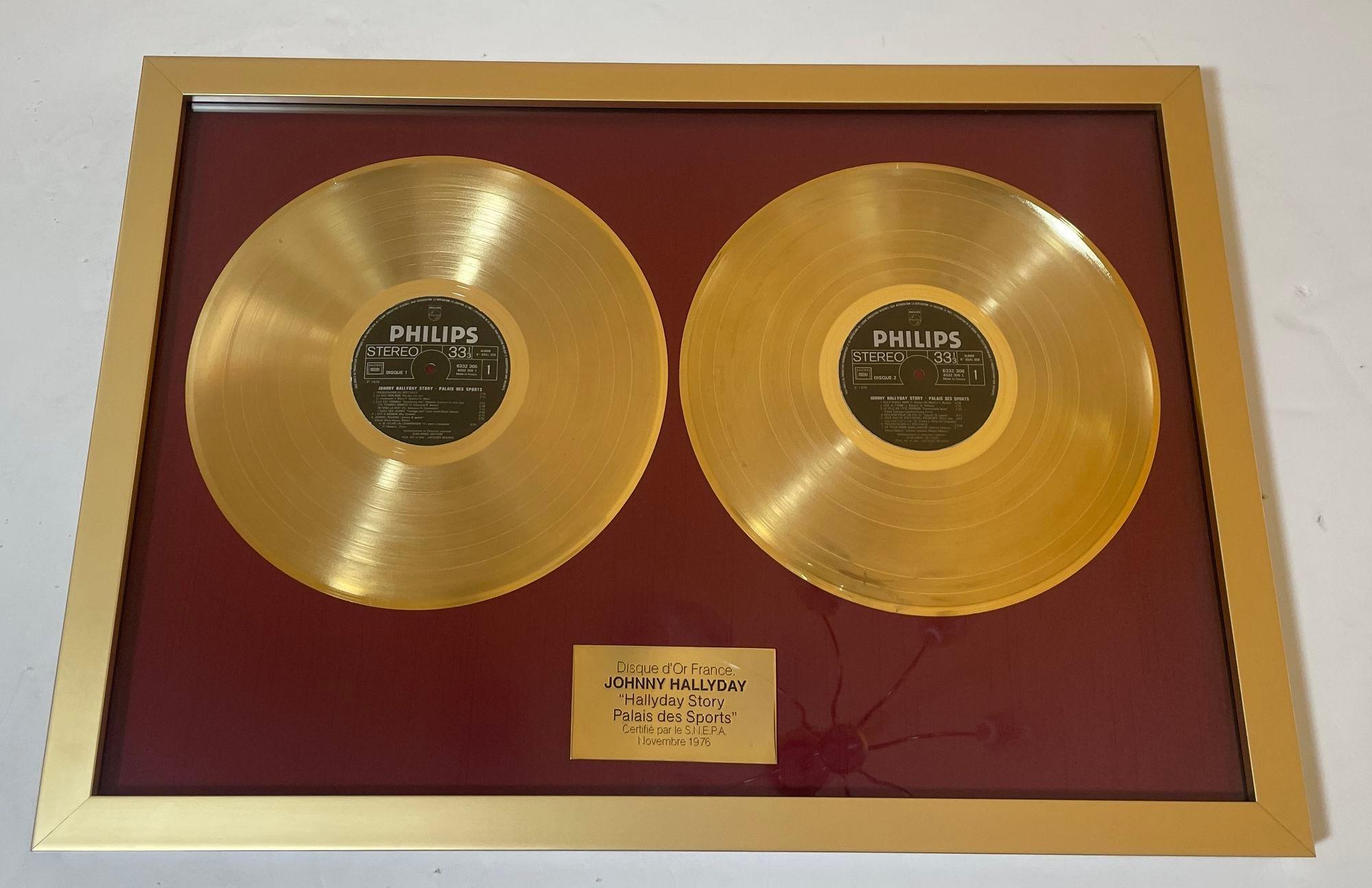 Official Gold Record Award France Johnny Halliday Story Palais des Sports 1976 For Sale 3