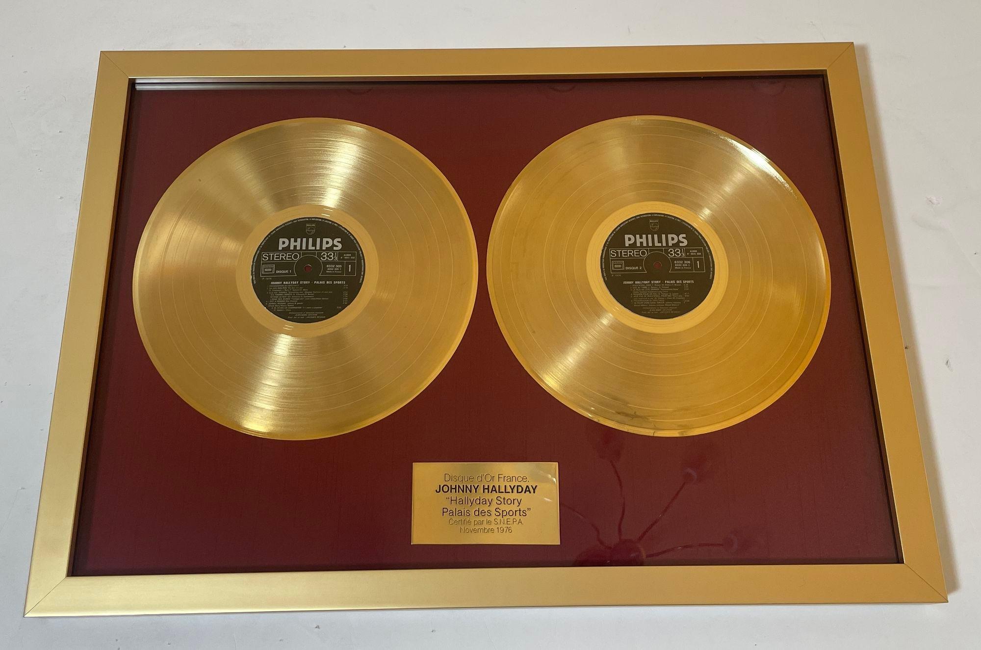 Official Gold Record Award France Johnny Halliday Story Palais des Sports 1976 For Sale 4