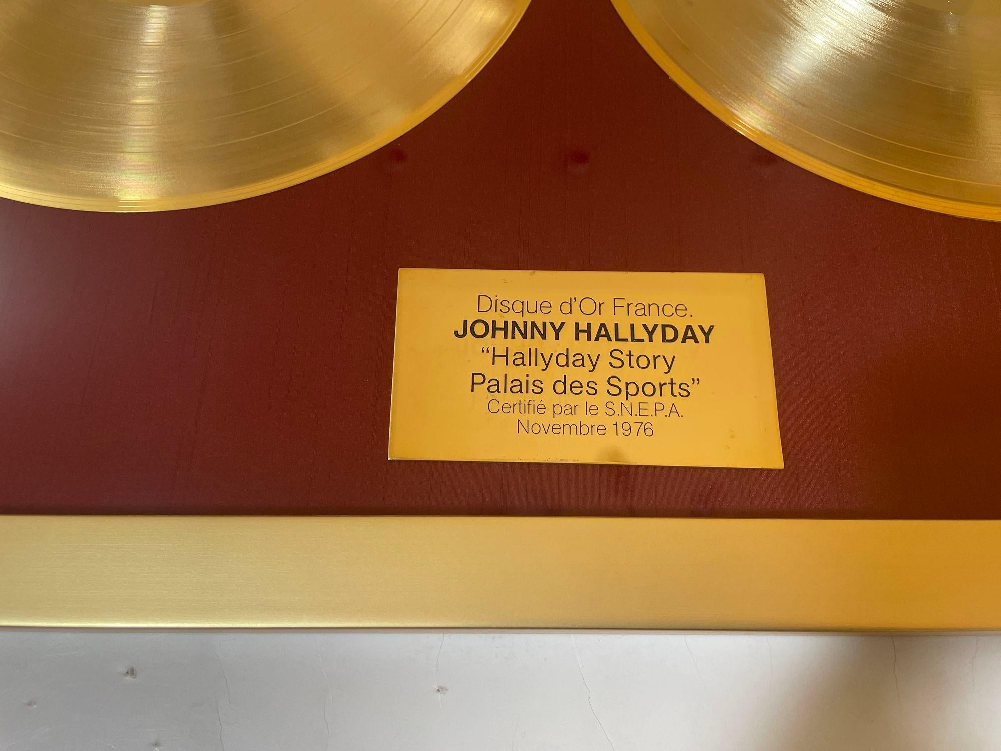Folk Art Official Gold Record Award France Johnny Halliday Story Palais des Sports 1976 For Sale