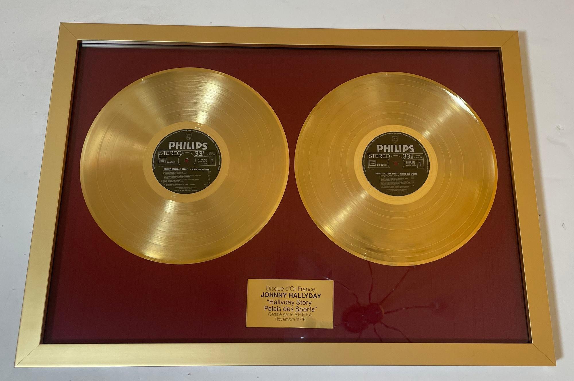 Wood Official Gold Record Award France Johnny Halliday Story Palais des Sports 1976 For Sale