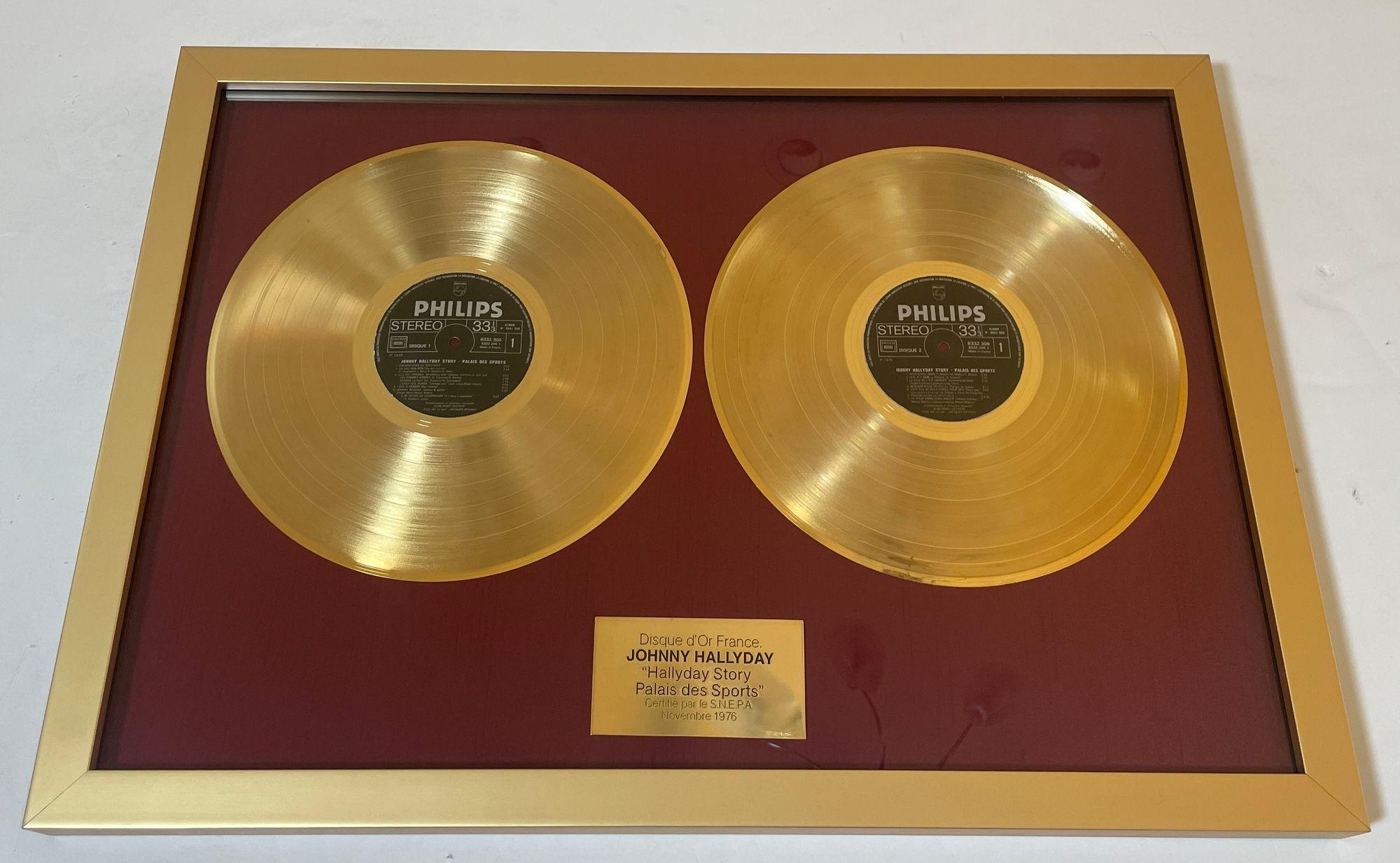 Official Gold Record Award France Johnny Halliday Story Palais des Sports 1976 For Sale 1