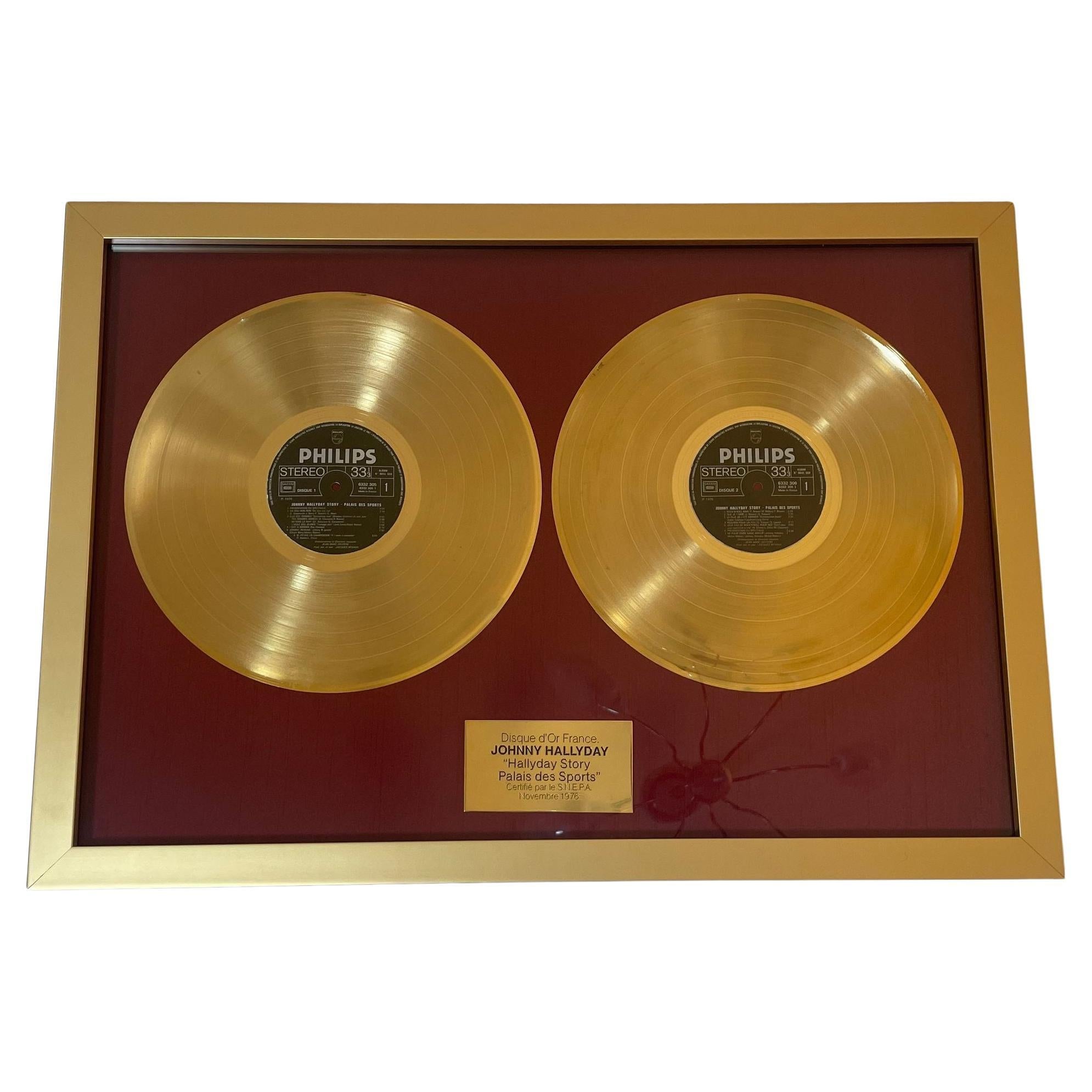 Official Gold Record Award France Johnny Halliday Story Palais des Sports 1976 For Sale