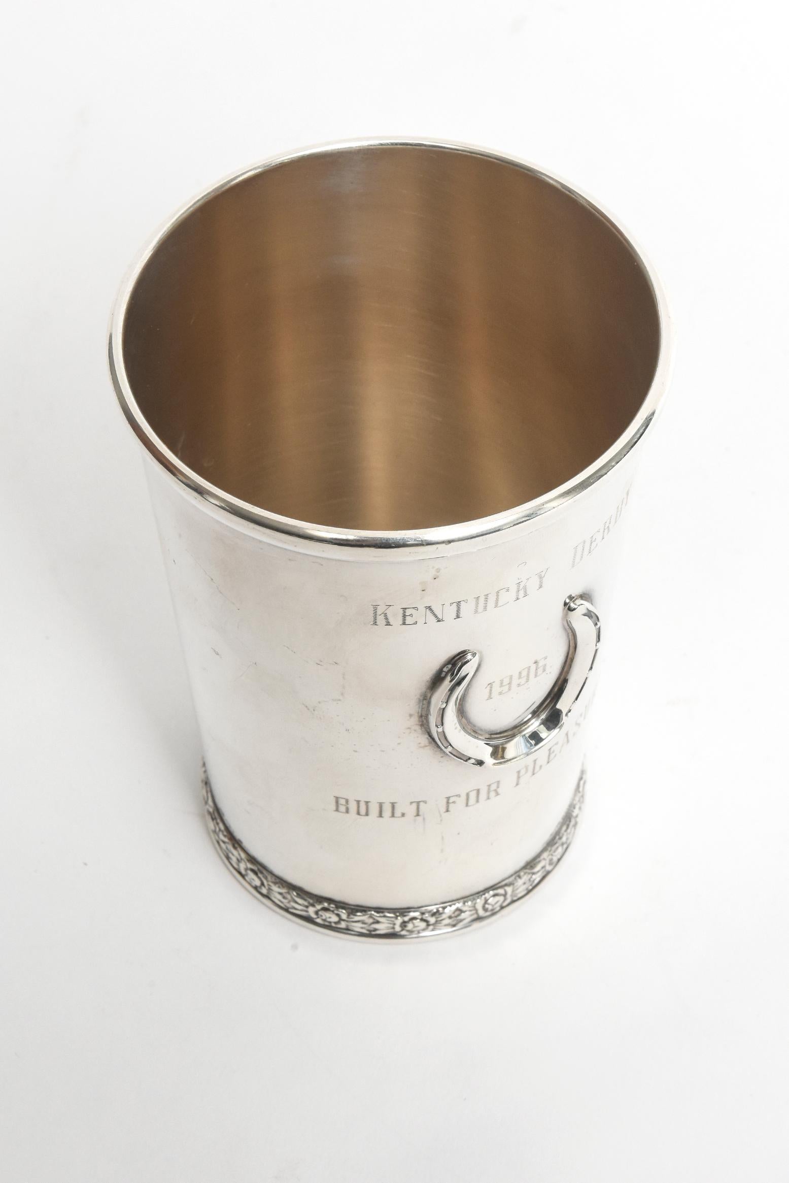 20th Century Official Kentucky Derby Sterling Silver Mint Julep Cup 1996 Built for Pleasure