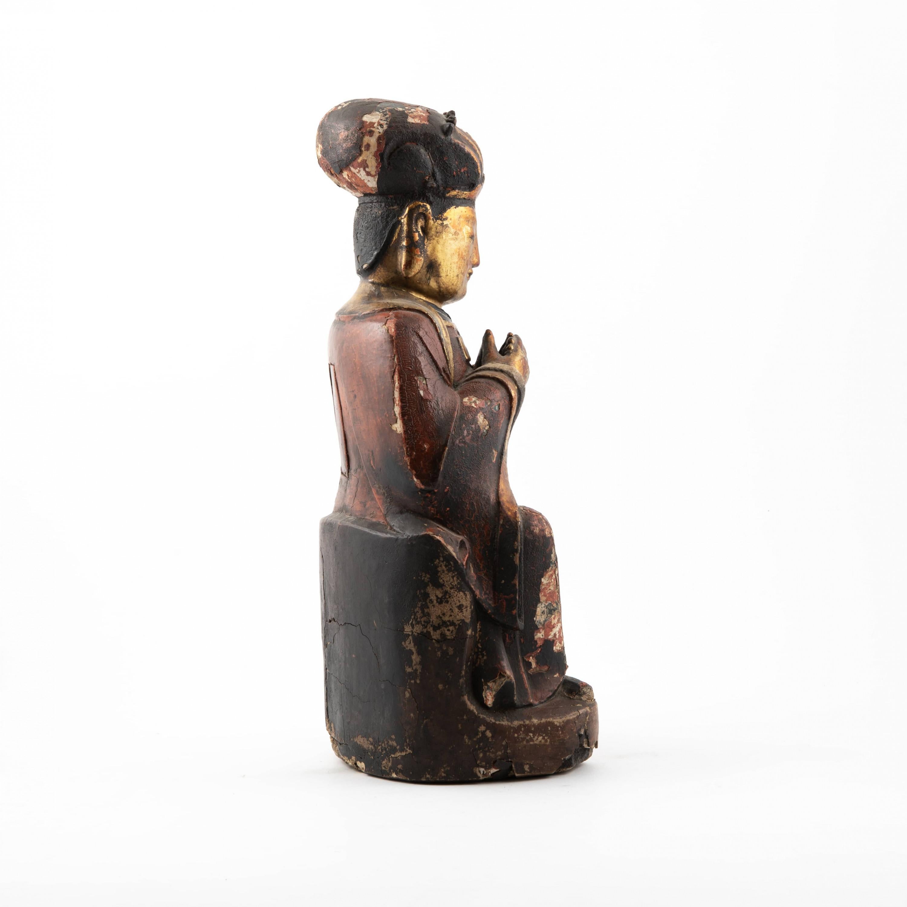 Qing Late 18th Century Chinese  Wooden Seated Official Figure