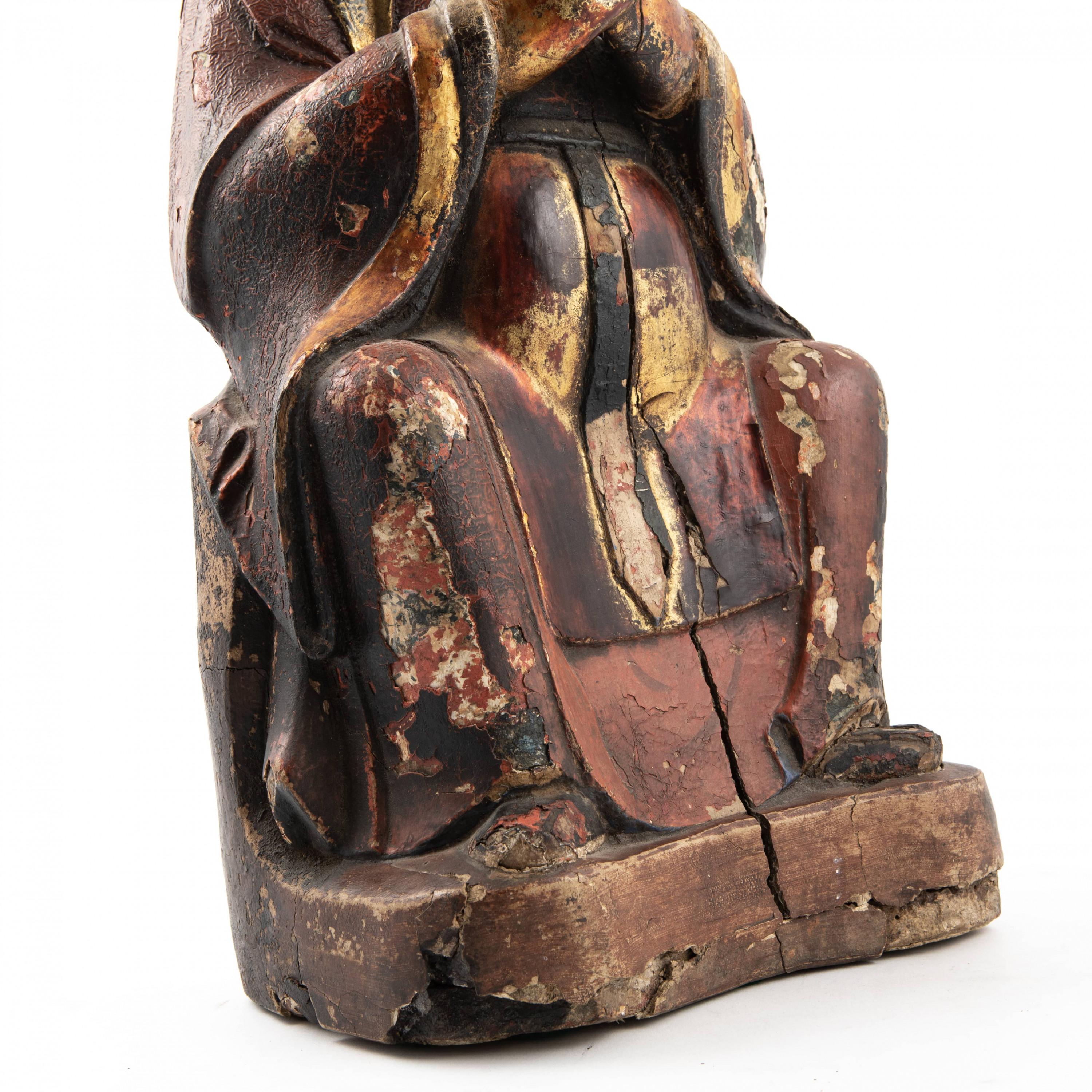 18th Century and Earlier Late 18th Century Chinese  Wooden Seated Official Figure