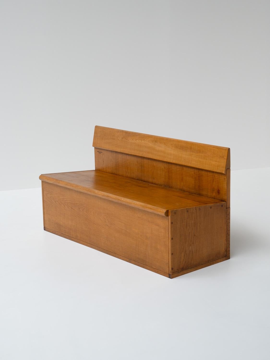 Wood Officina Rivadossi Oak Bench, Italy 1970s For Sale