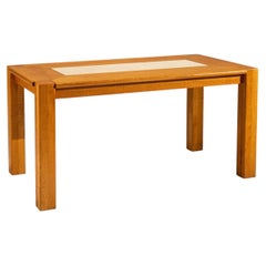 Officina Rivadossi Oak Dining Table with Botticino Marble Inlay, Italy 1970s