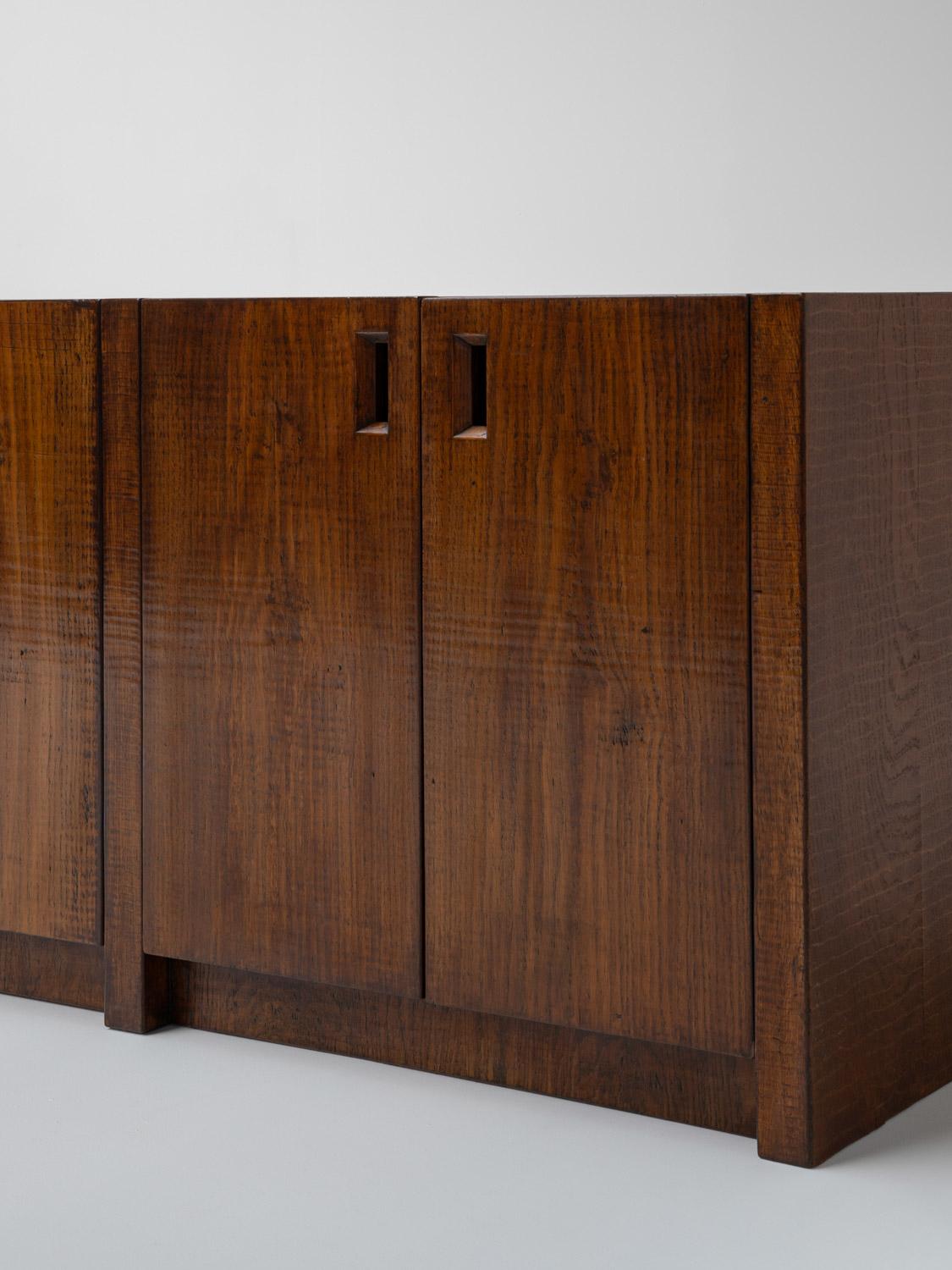 Wood Officina Rivadossi Sideboard in Solid Oak, Italy 1970s For Sale