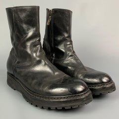 OFFICINE CREATIVE Lowry Size 10 Black Leather Zip Up Ankle Boots
