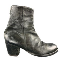 Vintage OFFICINE CREATIVE Size 6 Black Distressed Leather Back Zip Heeled Boots