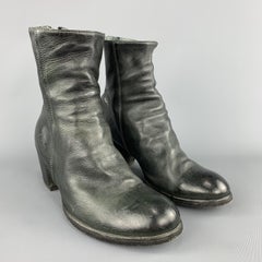 OFFICINE CREATIVE Size 7.5 Black Distressed Leather Ankle Zip Boots