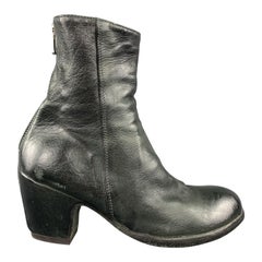 OFFICINE CREATIVE Size 7.5 Black Distressed Leather Ankle Zip Boots