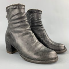 OFFICINE CREATIVE Size 8.5 Charcoal Distressed Leather Zipper Ankle Boots