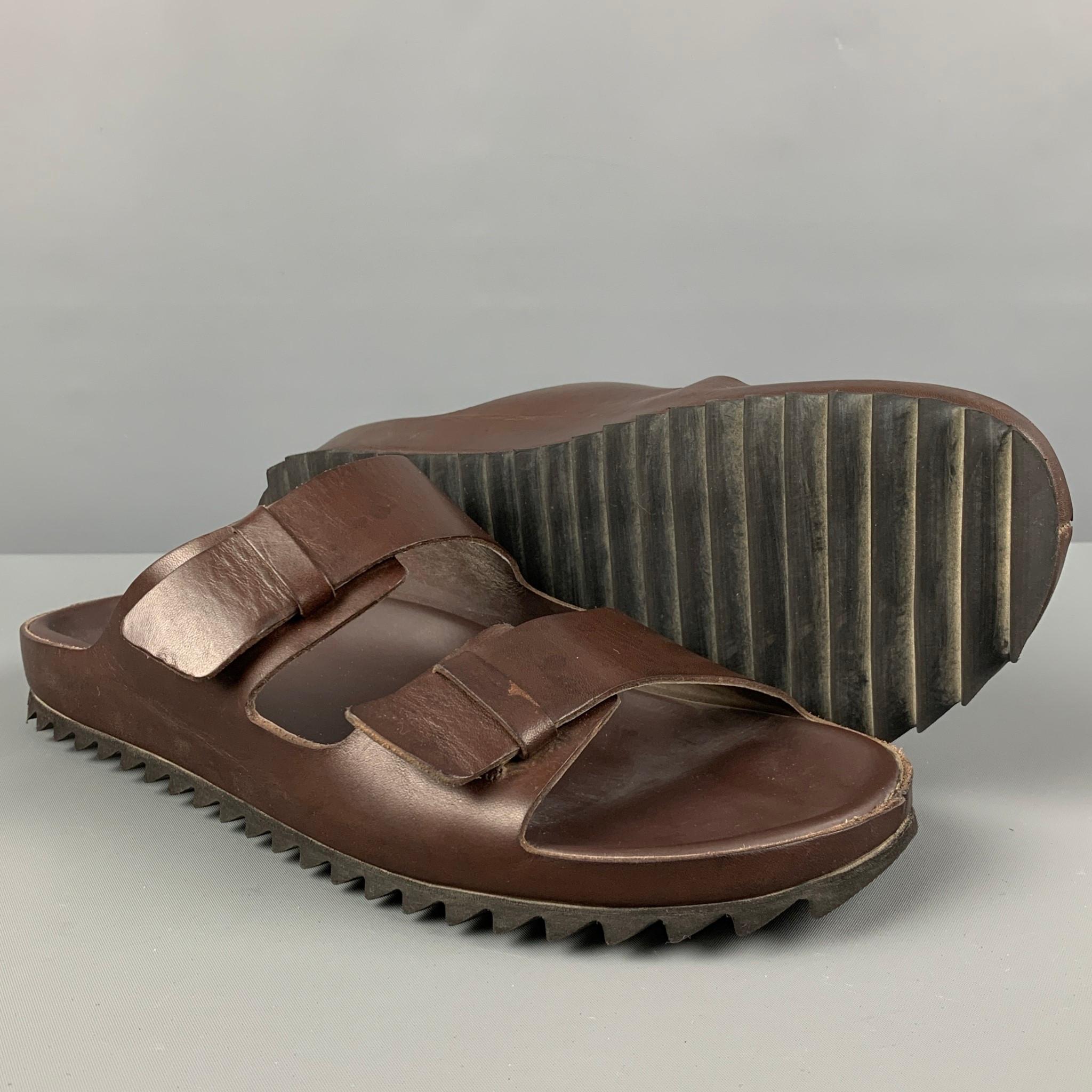 OFFICINE CREATIVE Size 9 Brown Leather Slide Sandals In Good Condition In San Francisco, CA