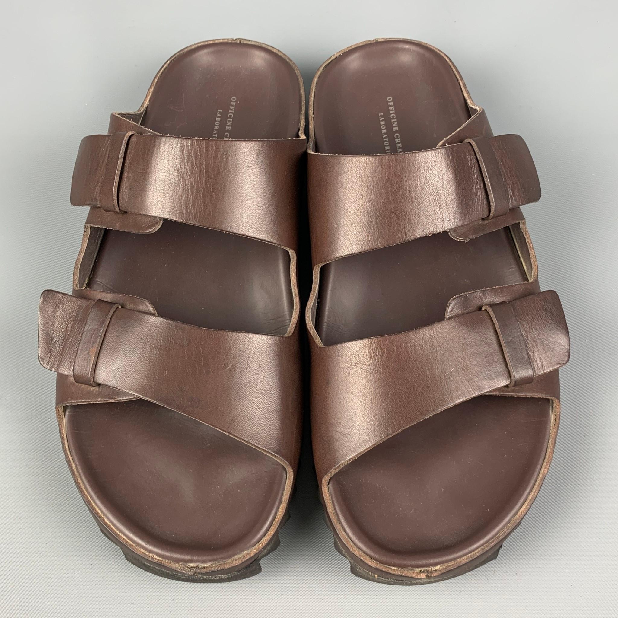 Men's OFFICINE CREATIVE Size 9 Brown Leather Slide Sandals