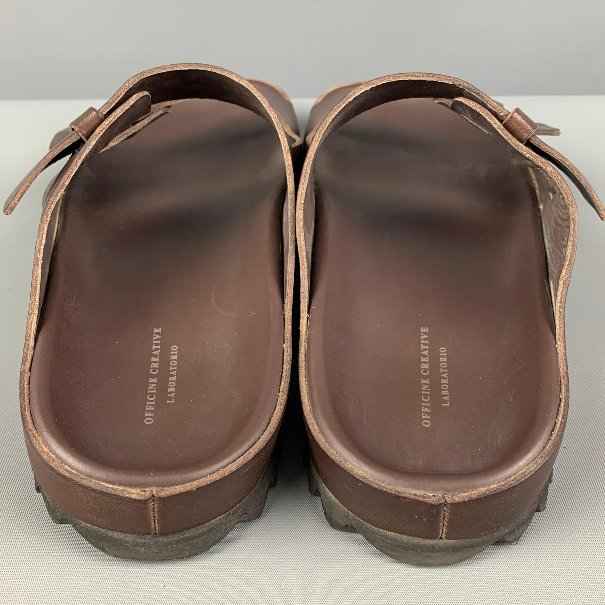 OFFICINE CREATIVE Size 9 Brown Leather Slide Sandals 1