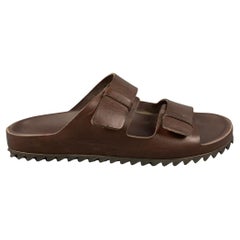 OFFICINE CREATIVE Size 9 Brown Leather Slide Sandals