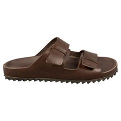 OFFICINE CREATIVE Größe 9 Braune Leder- Slide-Sandalen