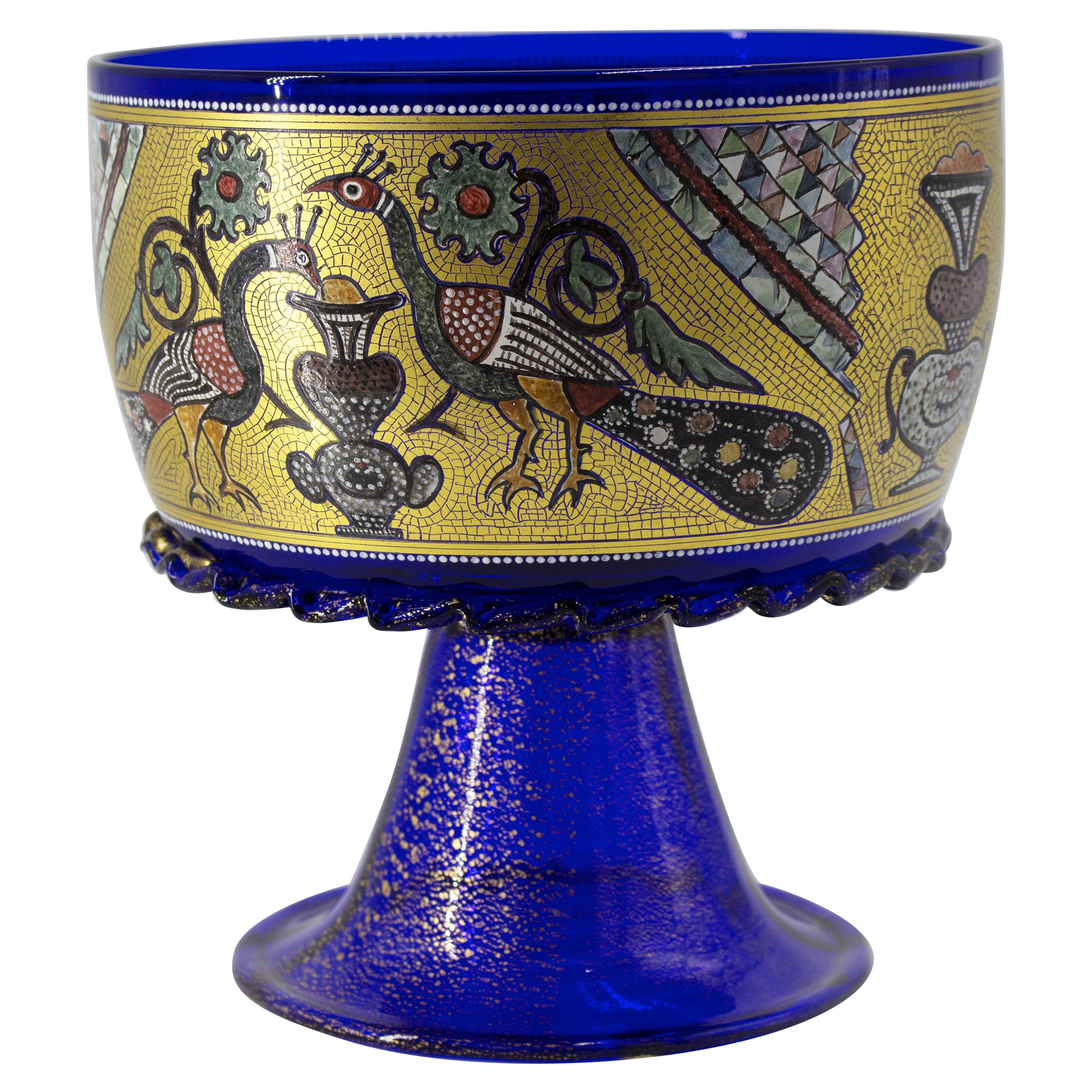 Officine di Murano 1295 Handmade Glass Cup Hand Decored 24kt Gold Leaf & Enamel For Sale