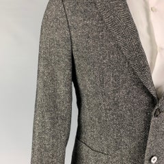 OFFICINE GENERALE Size 38 Black White Herringbone Wool Silk Sport Coat