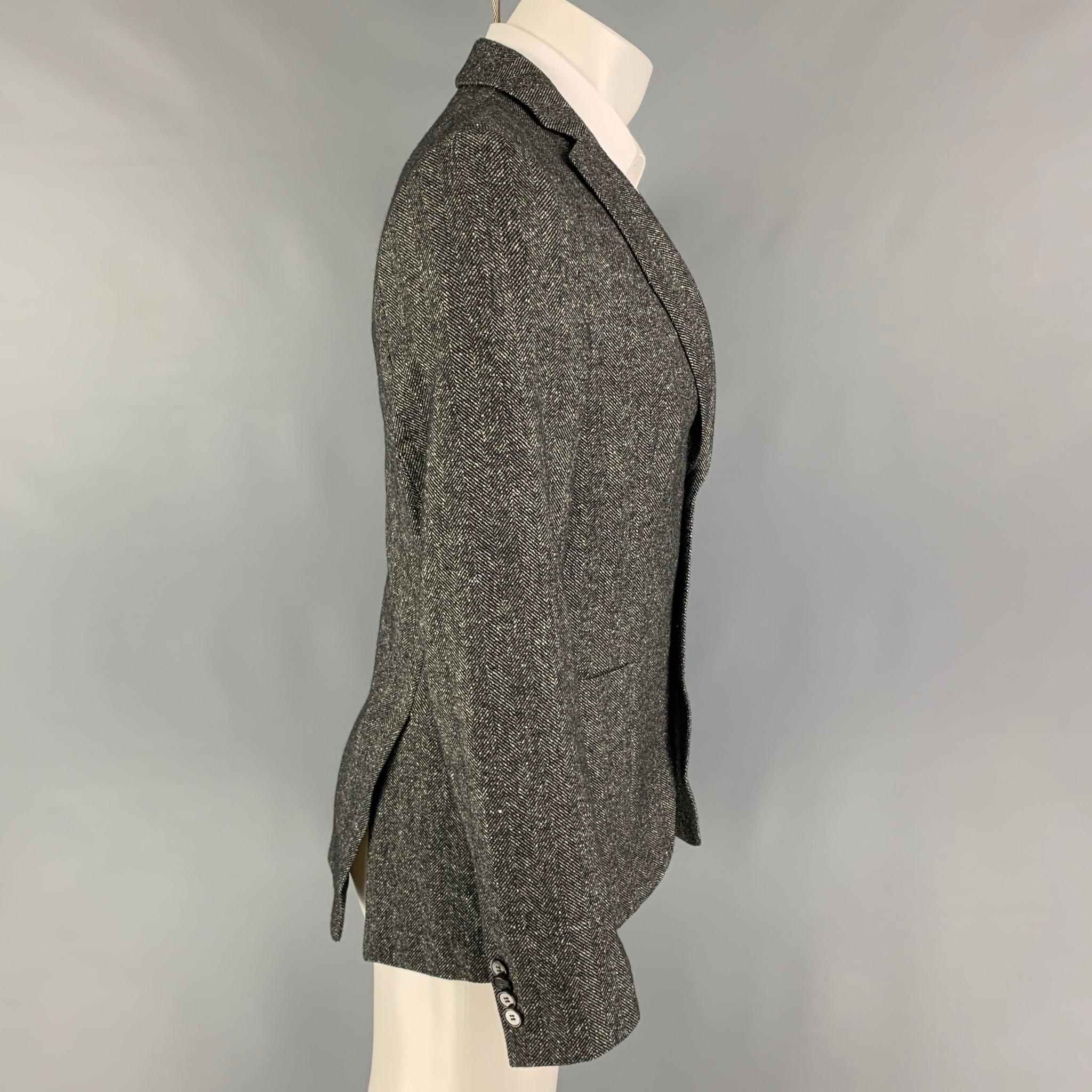 OFFICINE GENERALE Size 38 Black White Herringbone Wool Silk Sport Coat In Excellent Condition In San Francisco, CA