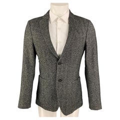 OFFICINE GENERALE Size 38 Black White Herringbone Wool Silk Sport Coat