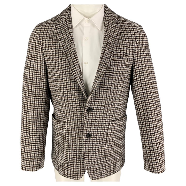 OFFICINE GENERALE Size 38 Grey Brown Navy Plaid Wool Sport Coat For ...
