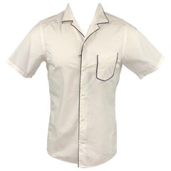 OFFICINE GENERALE Size S White Seersucker Cotton Short Sleeve Shirt