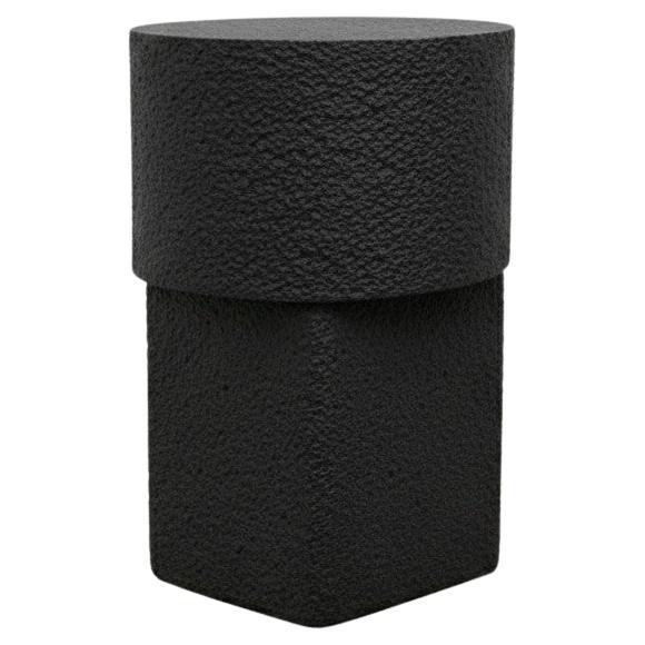 Offset Monolithic Side Table Black Textured Basalt Finish By Sidani Design For Sale