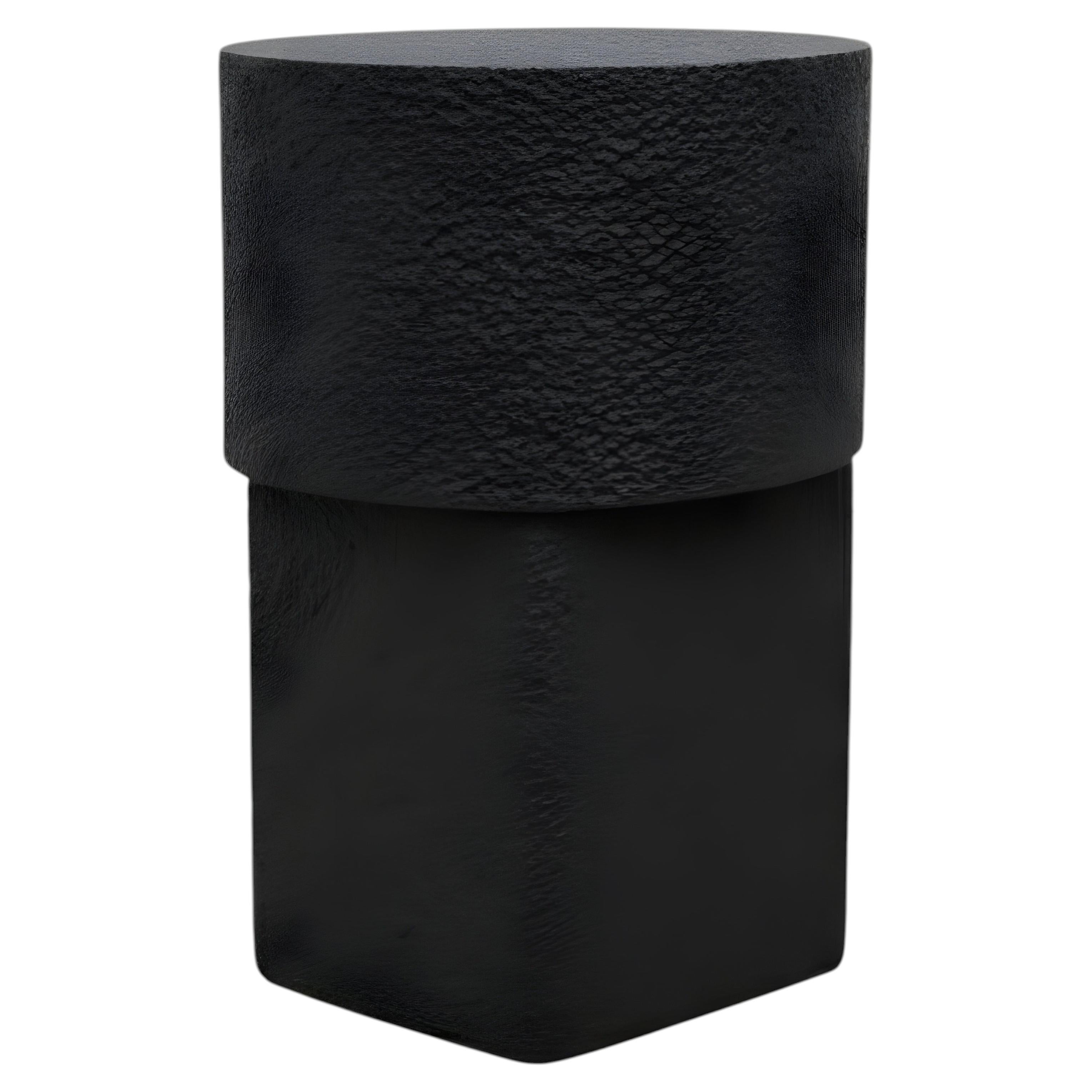 Offset Monolithic Side Table Black Textured Basalt Finish By Sidani Design For Sale