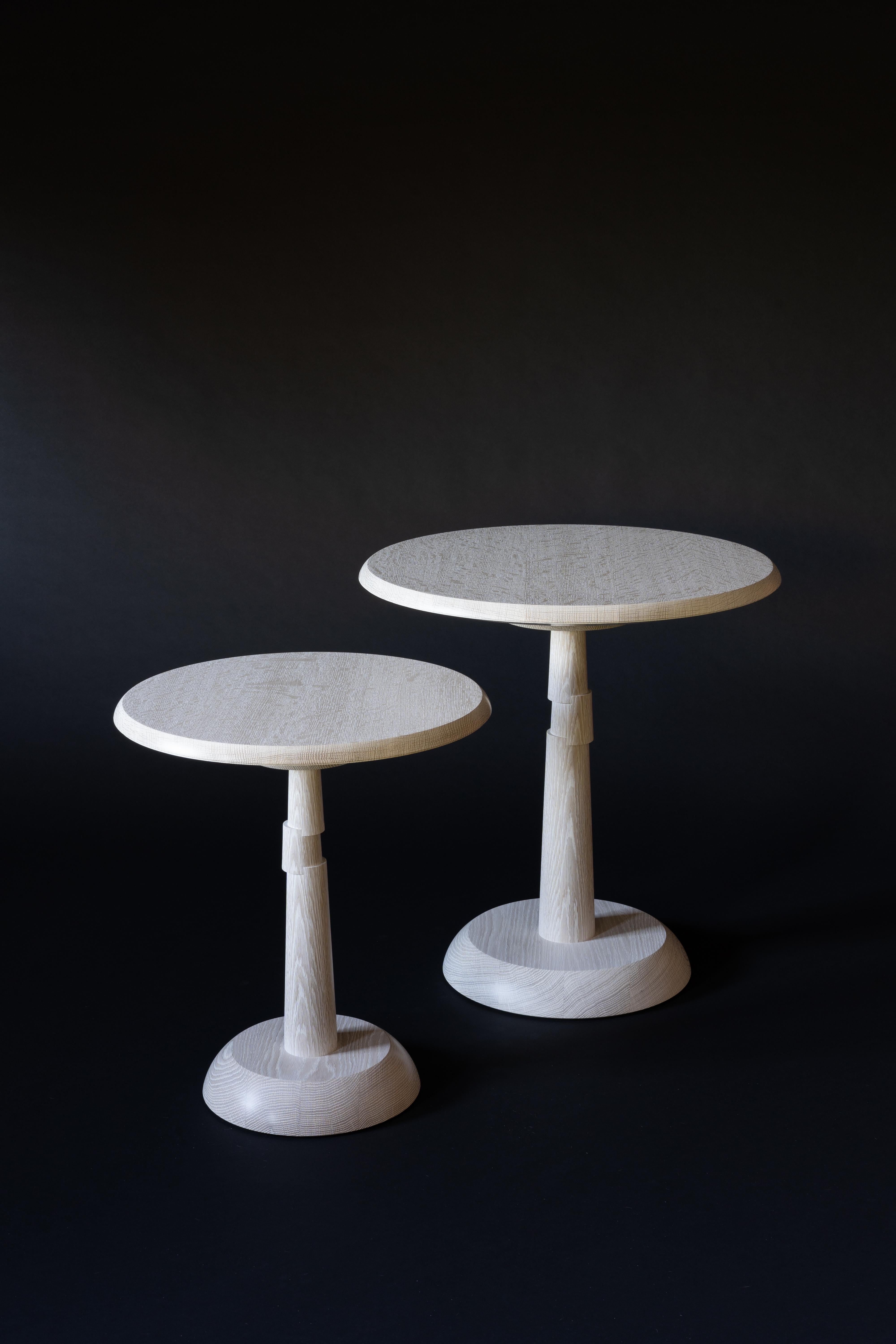 Wood Offset Pedestal Side Table For Sale