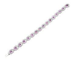 Offset Pink Sapphire & Pavé Diamond Open Oval Link Bracelet 14 Karat White Gold